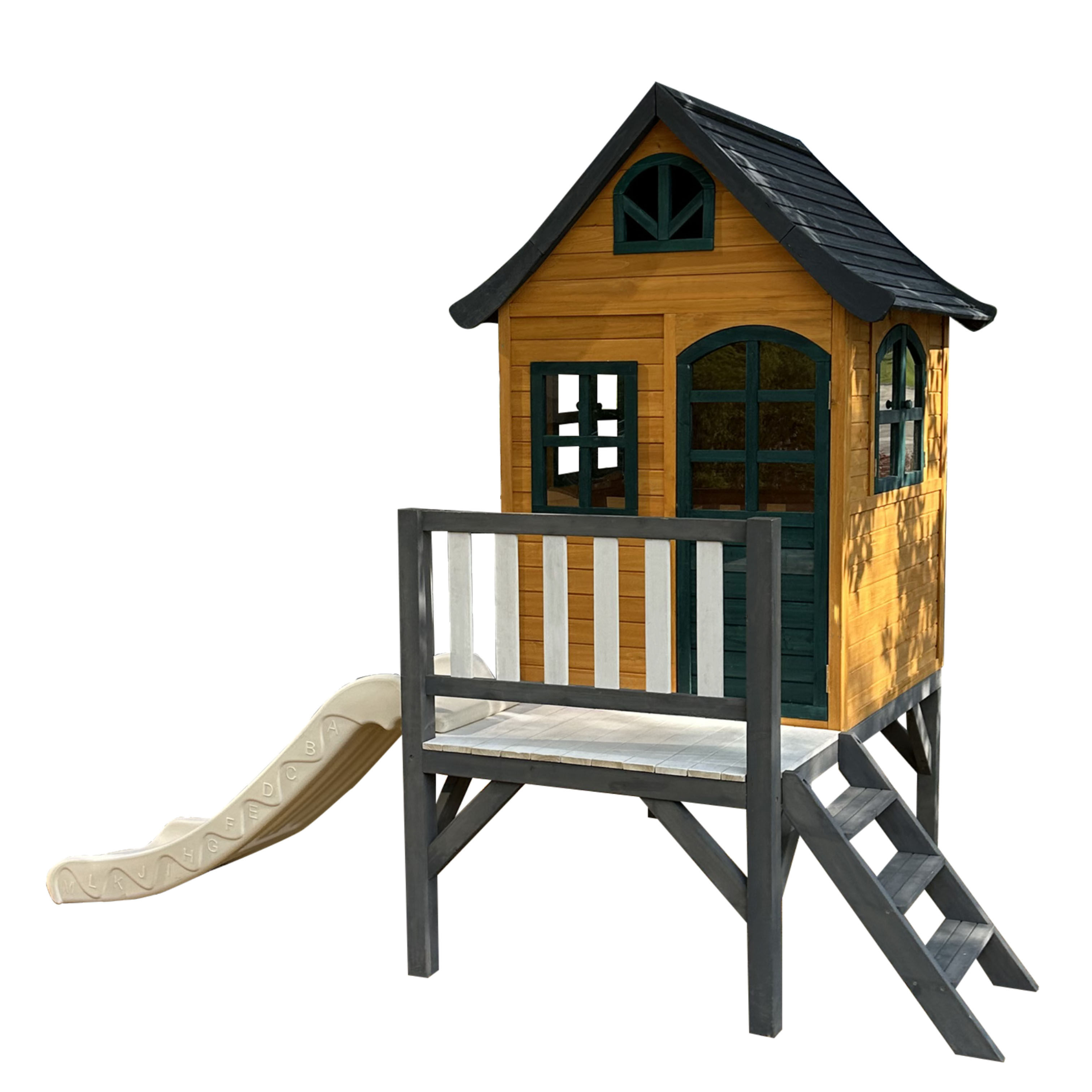 Kids Outdoor Treehouse - Outdoor large slide kids wooden playhouse