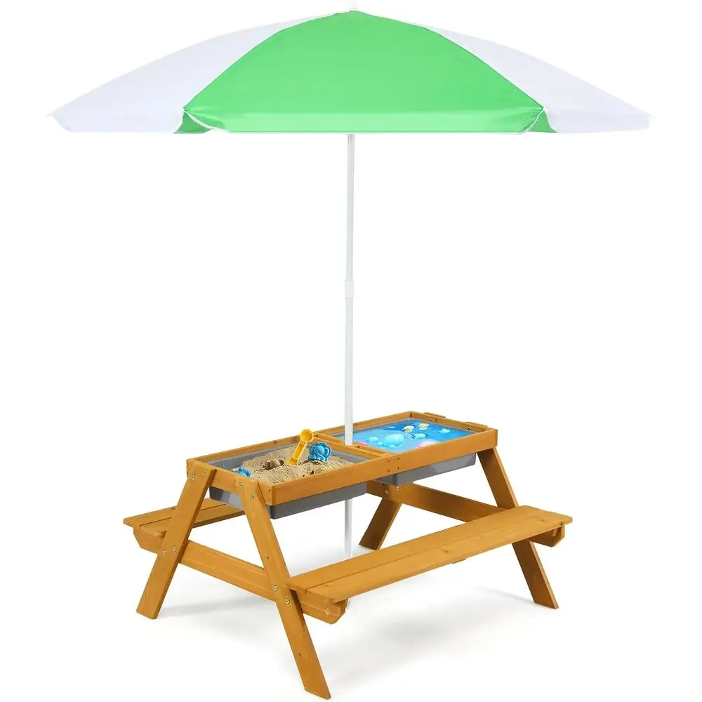 Kids Outdoor Umbrella - 3-in-1 Height-Adjustable Umbrella Kids Picnic Table