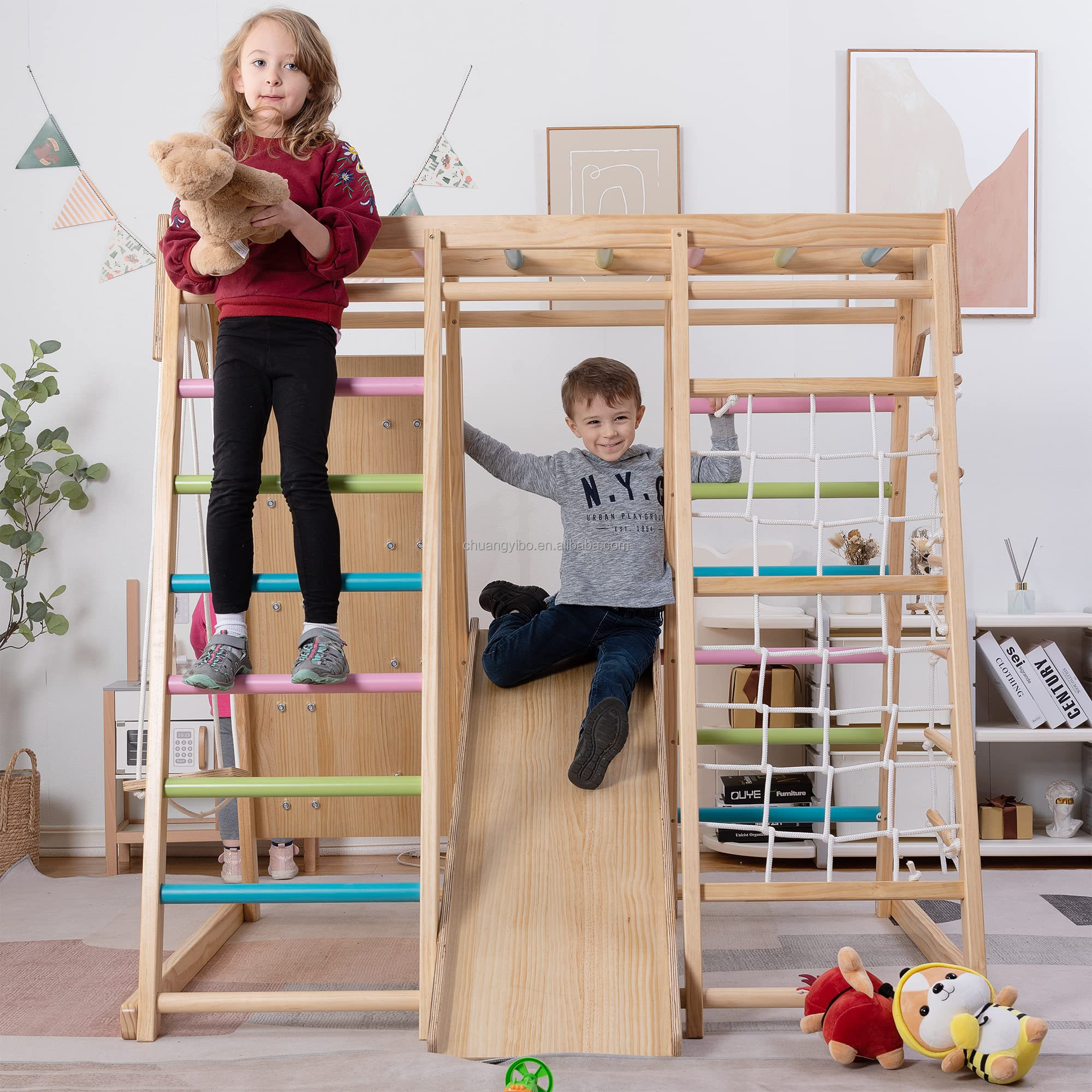 Kids Outdoor Swing Set - Climbing Walls Amusement Park Products Wooden