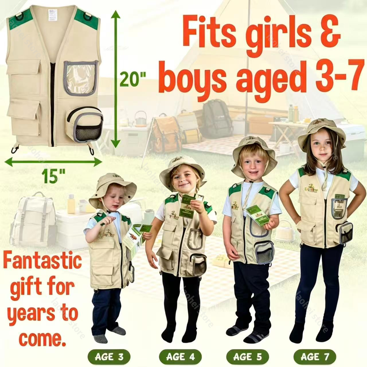 Kids Outdoor Play - Kids Explorer Vest and Hat Costume