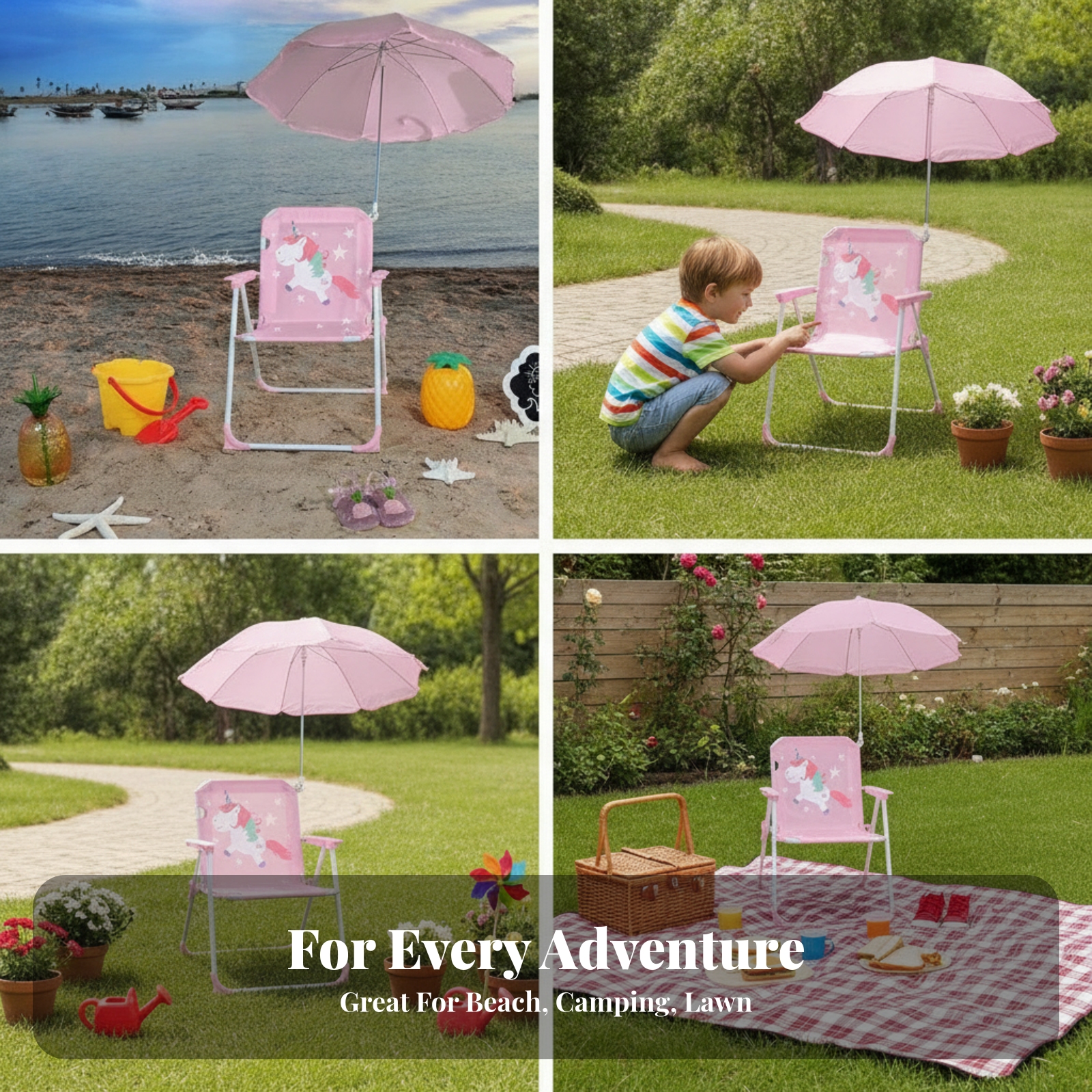 Kids Outdoor Umbrella - Kids Beach Chair with Umbrella Collapsible