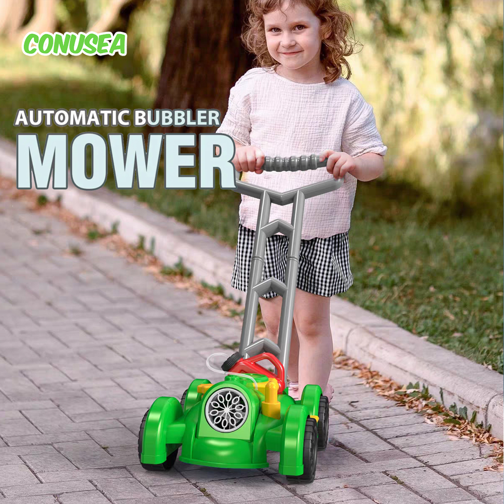Kids Outdoor Lawn Mower - Trolley Bubble Machine Gun Cart Lawn