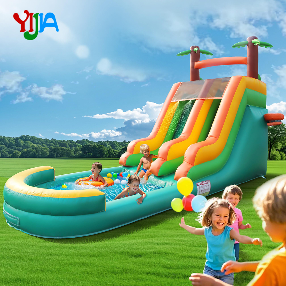 Kids Outdoor House - Backyard Inflatable Slides with Splash Pool
