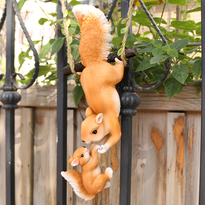 Kids Outdoor Swing Set - Mother Child Squirrel Resin Hanging Swing
