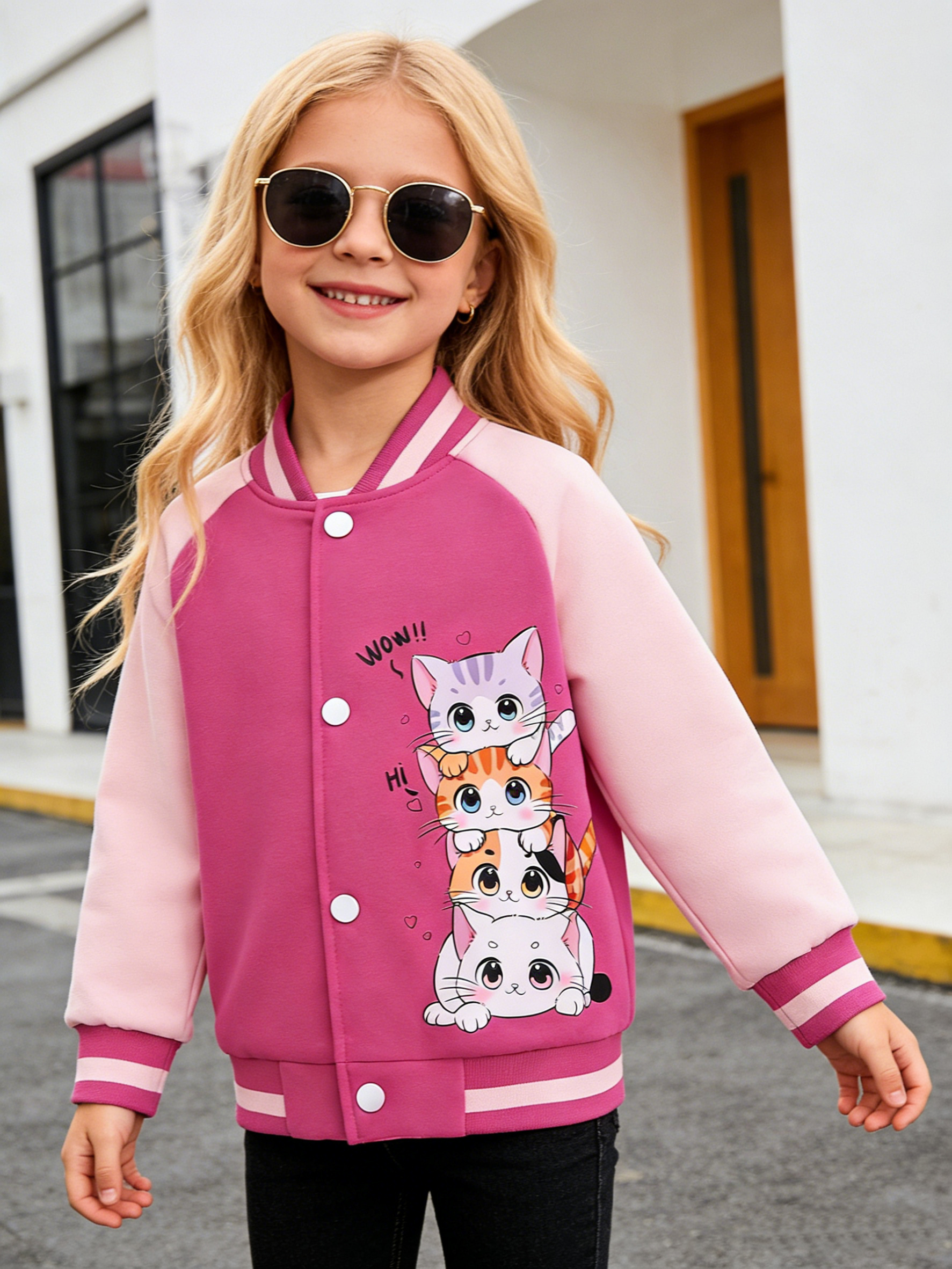 Kids Outdoor Kit - Little girl's cartoon baseball jacket with