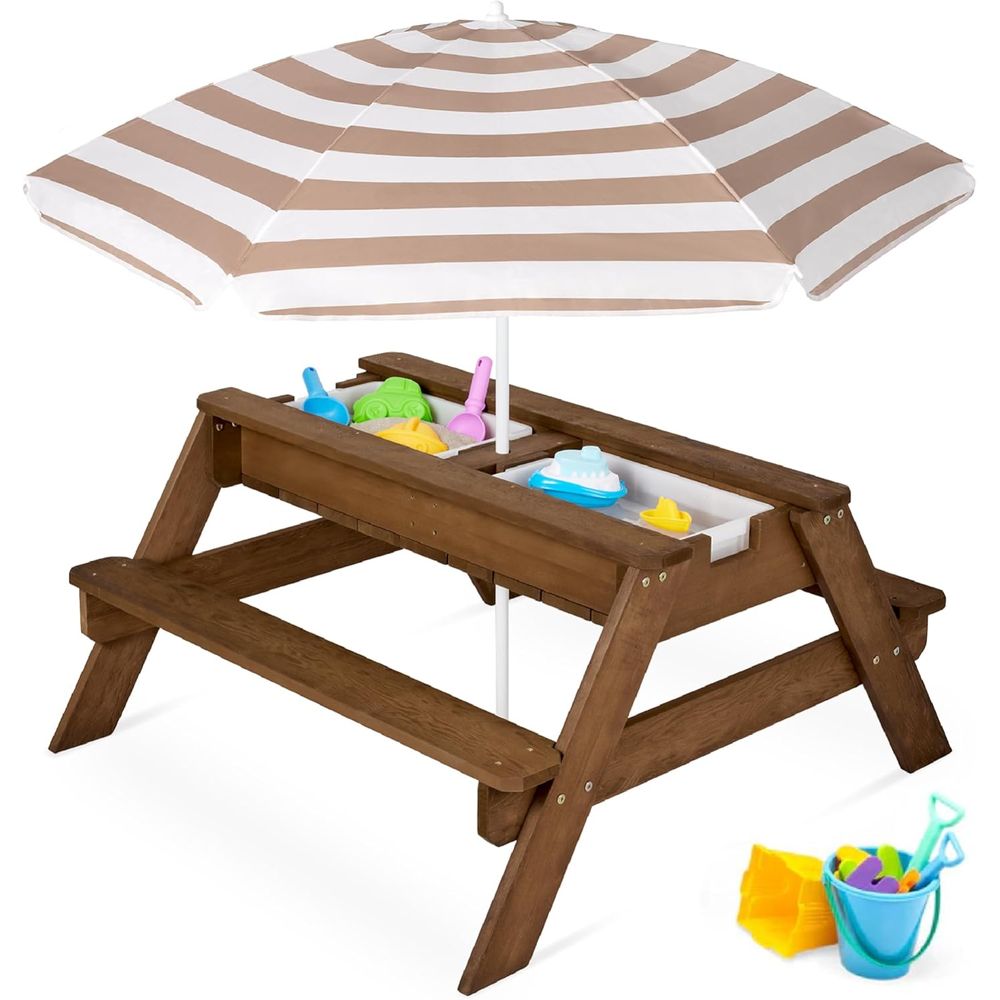 Kids Outdoor Umbrella - Kids Picnic Table with Umbrella, 3-in-1