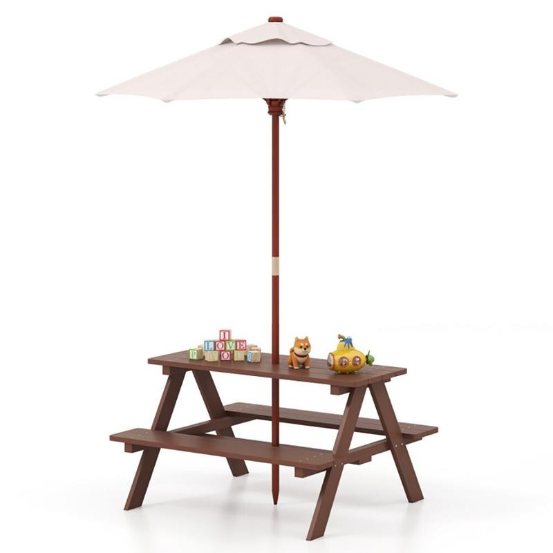Kids Outdoor Umbrella - Outdoor 4-Seat Kids Picnic Table Bench
