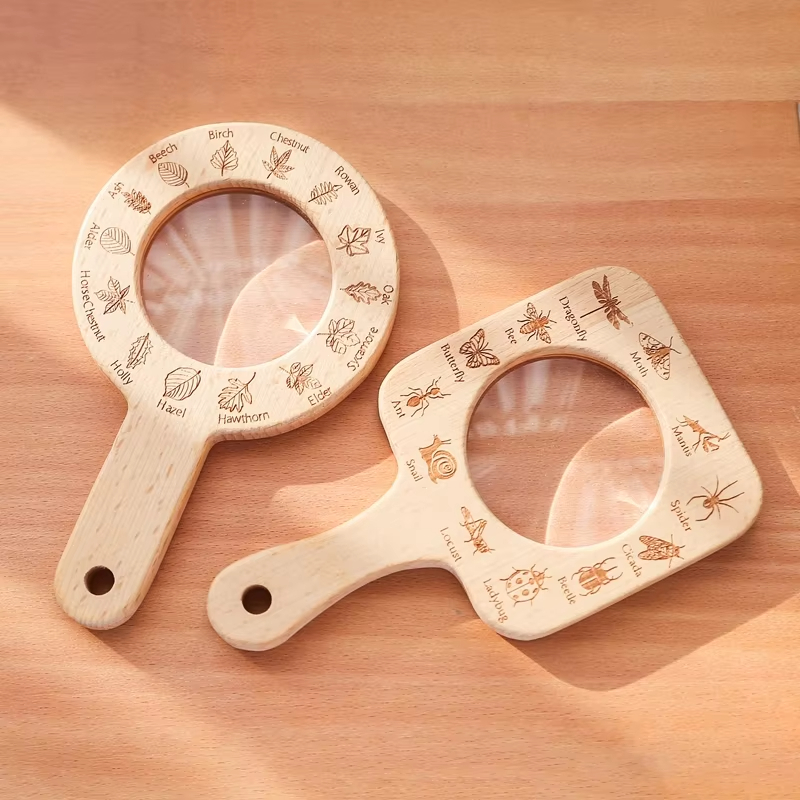 Kids Outdoor Gifts - Wooden Magnifying Glass for Kids Observe