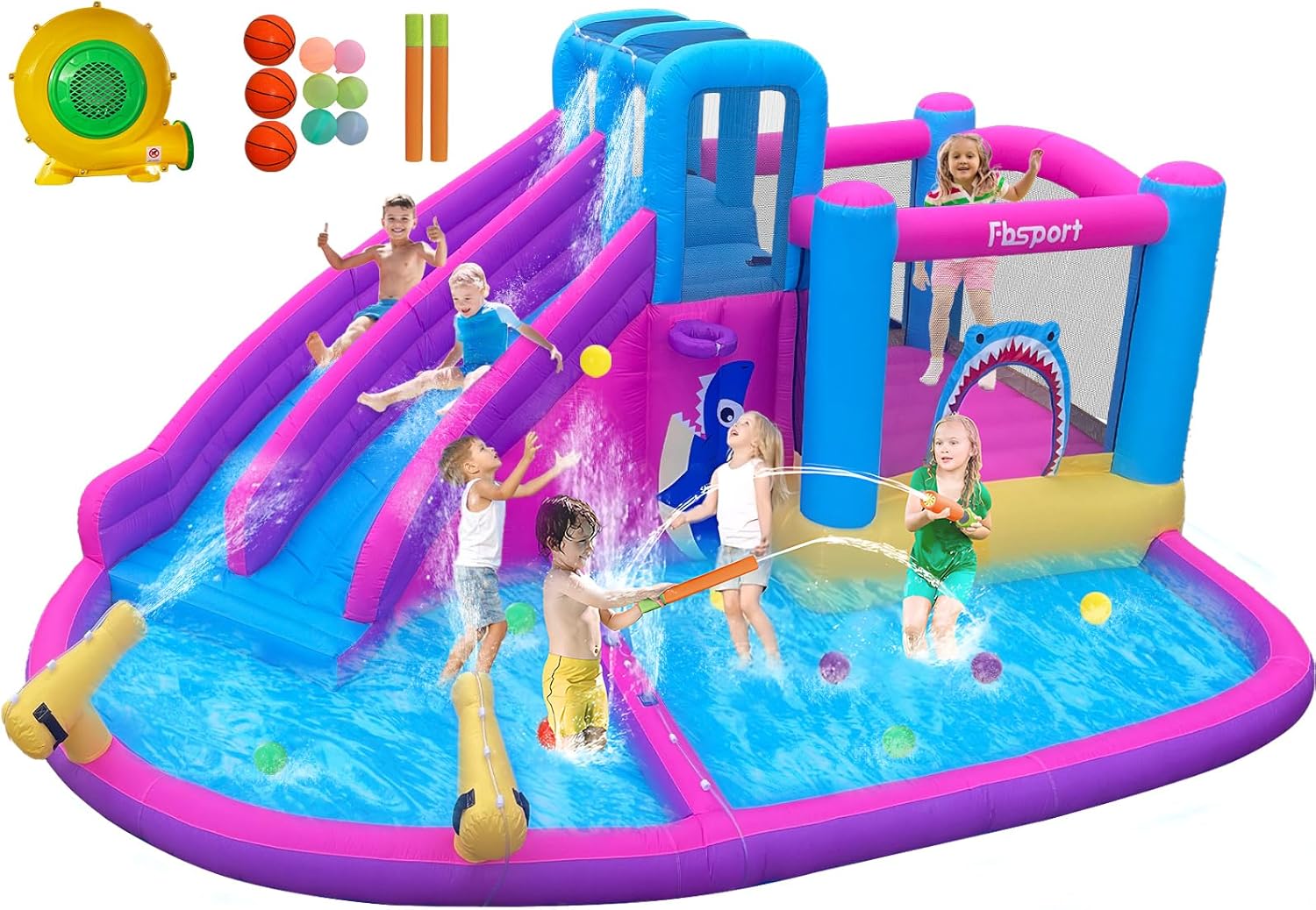 Kids Outdoor House - Twin Water Slides Inflatable Bounce House