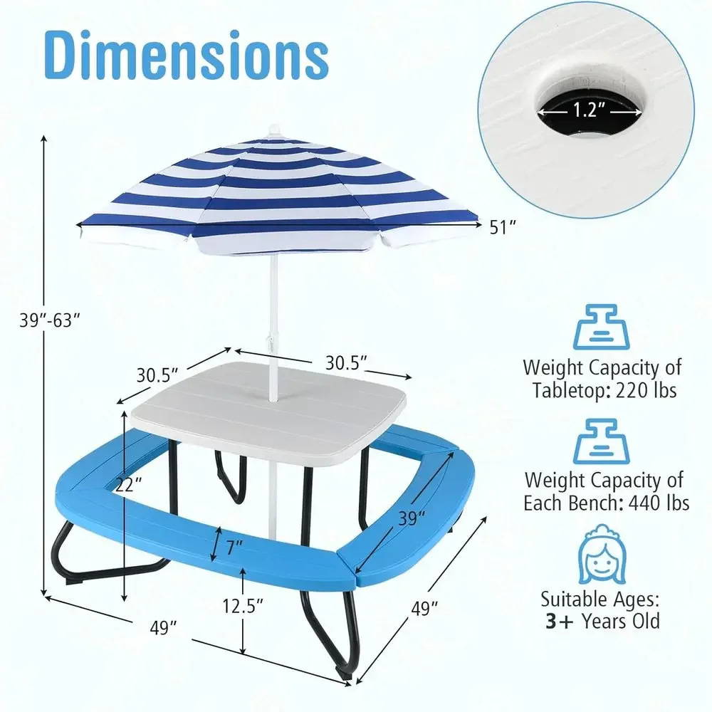 8-Person Kids Picnic Table wit - đánh giá và giá Kids Outdoor Umbrella