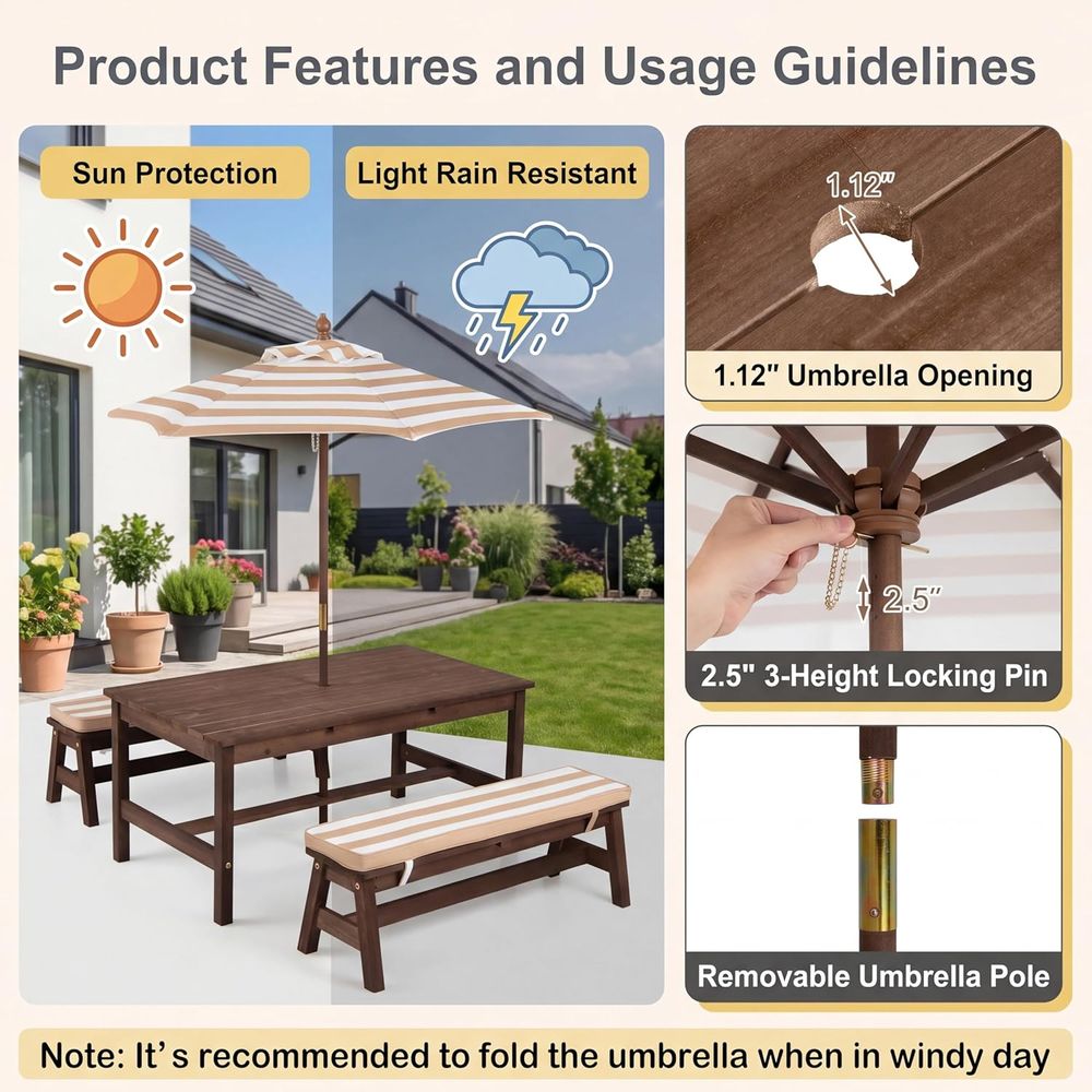 Kids Picnic Table, Large 42“x  - đánh giá và giá Kids Outdoor Umbrella