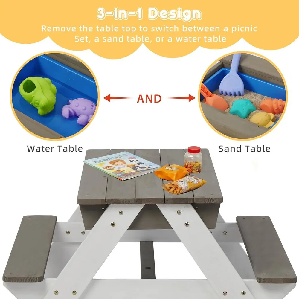 Convertible 3-in-1 Wooden Picn - đánh giá và giá Kids Outdoor Water Play Table
