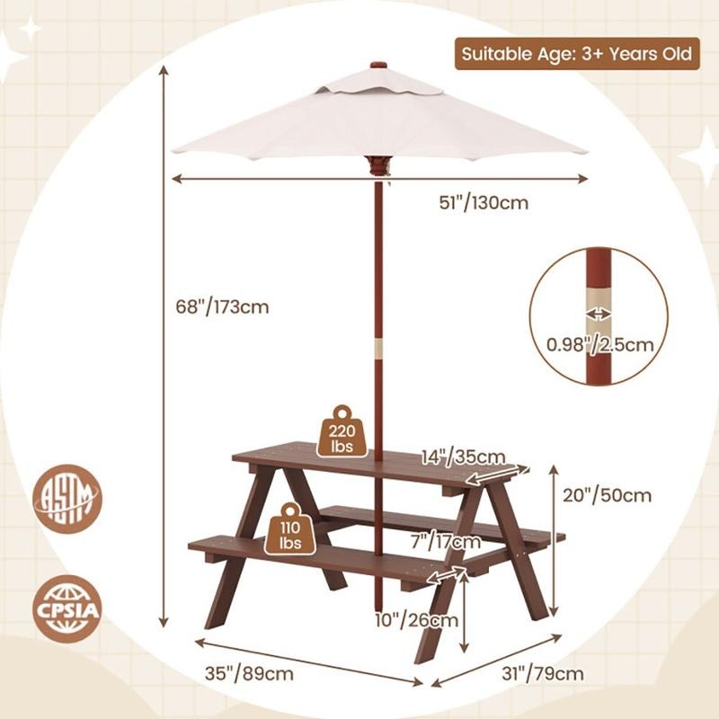 Outdoor 4-Seat Kids Picnic Tab - đánh giá và giá Kids Outdoor Umbrella