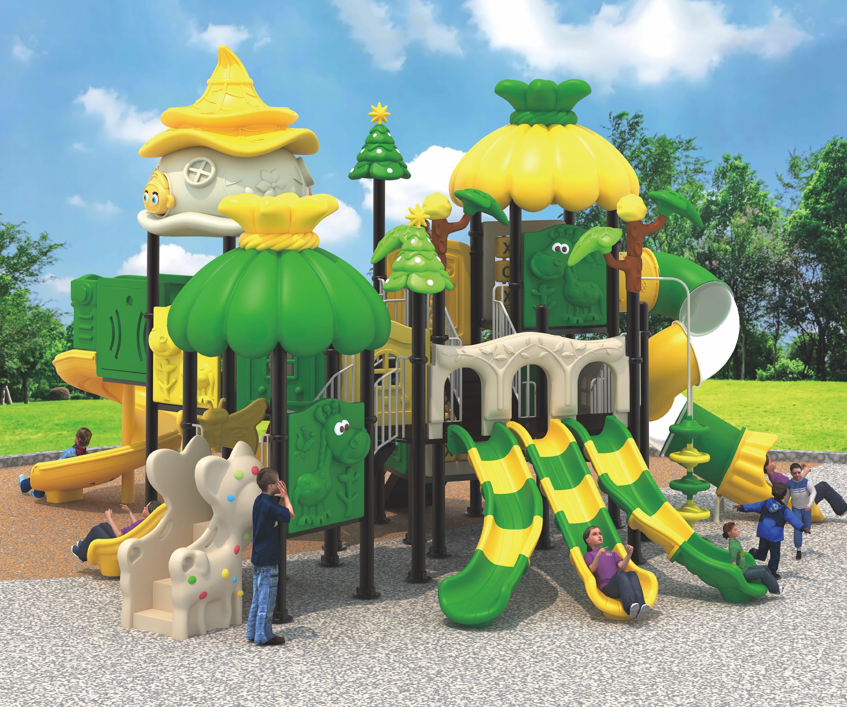 Forest Theme Garden Outdoor Pl - đánh giá và giá Kids Outdoor Jungle Gym With Slide